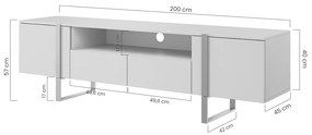 TV stolík Verica 200 cm s otvorenou policou - charcoal / zlaté nožičky