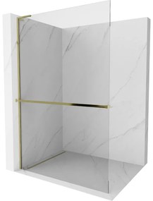 Mexen Kioto+ L, sprchová zástena Walk-In s poličkou a vešiakom 80 x 200 cm, 8mm číre sklo, zlatý lesklý profil,800-080-123-50-00