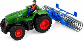 LEAN Toys Traktor s poľnohospodárskym valcom a poľnohospodárom, diaľkovo ovládaný RC, zelený, mierka 1:24