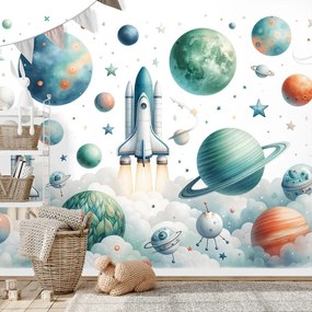 Tapeta detský vesmírny svet s raketami