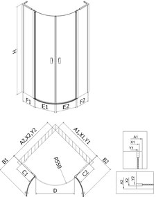 Mexen Mist L, štvrťkruhový sprchový kút s 2-krídlovými dverami, 90 x 90 cm, 8mm číre sklo, zlatý matný profil, 8A32L-090-090-55-00