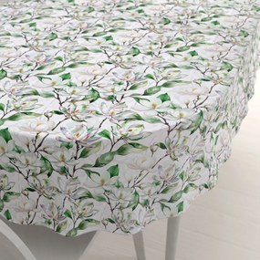 Biante Teflónový oválny obrus TF-117 Kvety magnólie na bielom 80x120 cm