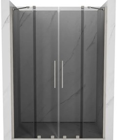Mexen Velar Duo, posuvné sprchové dvere do otvoru 160 cm, 8mm šedé sklo, brúsená oceľ, 871-160-000-42-97