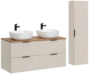 Kúpeľňová zostava Adele Cashmere s doskou, umývadlami a skrinkami 120 cm kašmírová/dub wotan