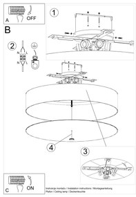 Stropné svietidlo Skala, 1x čierne textilné tienidlo, (biele sklo), (fi 80 cm)