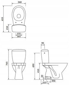 Cersanit Kaskáda, kombi wc so splachovaním 3/6l, vertikálny odpad + sedátko s polypropylénu, biela, K100-207