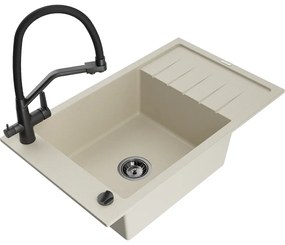 Mexen Elias, 1-komorový granitový drez 795x480x200 mm a drezová batéria Duo, béžová, 6511-69-671701-70-B