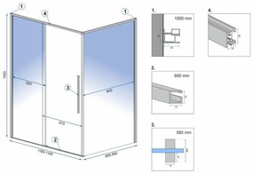Rea Solar, sprchovací kút s posuvnými dverami 120(dvere) x 90(stena) x 195 cm, 6mm číre sklo, zlatý matný profil, REA-K9511