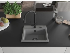 Mexen Milo, 1-komorový granitový drez 435x410x171 mm a drezová batéria Elia, šedá, 6505-71-670101-70-B