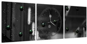 Abstraktný obraz - zelené guličky (s hodinami) (90x30 cm)