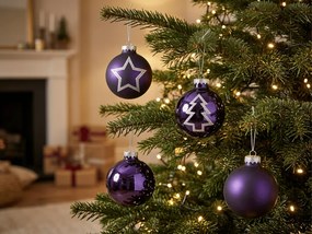 Súprava 12 ks vianočných ozdôb PURPLE JOY sklenené 7,5 cm, fialové