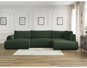 Tmavozelená menčestrová rozkladacia rohová pohovka (ľavý roh/do "U") Lucien – Bobochic Paris