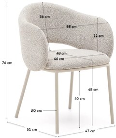 Slonovinové čalúnené jedálenské kreslo Maina – Kave Home