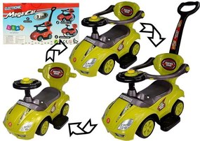 LEAN CARS Detské odrážadlo 3v1 Mega Car s vodiacou tyčou, žlté