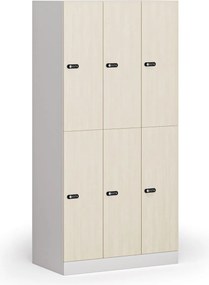 Šatníková skrinka S1 s úložnými boxmi, 6 boxov, 1850 x 900 x 500 mm, demont, mechanický kódový zámok, laminované dvere, breza