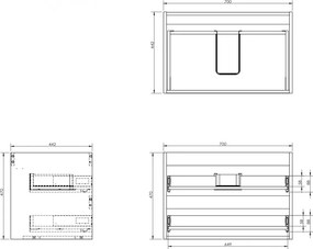 Mexen Box-A, závesná skrinka 70 cm, 2 zásuvky, orech, 91AX0-0700-470-2-86
