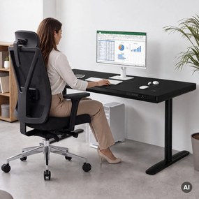 Elektrický písací stôl sit-stand so zásuvkou a bezdrôtovou nabíjačkou Qi čierny, 1600 mm: ELLIS