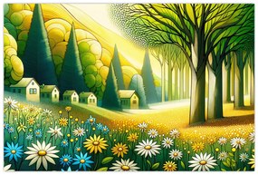 Obraz - Dedina v žlto-zelenej (90x60 cm)