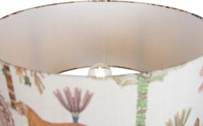 Drevená stojacia lampa s trojnožkou s viacfarebným tienidlom so zvieracou potlačou 50 cm - Lou