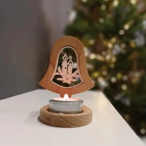 AMADEA Drevený svietnik zvonček s vkladom - sviečky, masívne drevo, výška 10 cm
