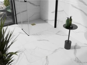 Mexen Stone+, štvorcová vanička z minerálneho kompozitu 100 x 100 cm, biela, zlatá lesklá krytka, 44101010-G