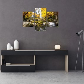Obraz - Vodopády v jesennej krajine, žlté (90x60 cm)