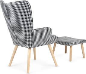 Relaxačné kreslo ušiak LISA + taburet — masív, látka, vzor pepito