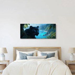 Obraz - Čierny panter v džungli (120x50 cm)