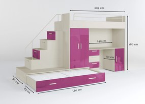 Detská posteľ Ruby V (kašmír + lesk ružový) (s roštami). Vlastná spoľahlivá doprava až k Vám domov. 1121273