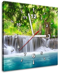 Gario Obraz s hodinami Číry vodopád v džungli Rozmery: 30 x 30 cm