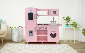 Veľká drevená detská kuchynka ECOTOYS – zvukové efekty, ružová