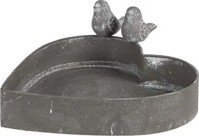 Šedý plechový kvetináč v tvare srdca s vtáčikmi - 19*17*7cm