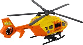 LEAN Toys Záchranný vrtuľník s hákom a nosidlami, svetlá a zvuky, oranžový 1:12