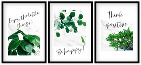 Gario Sada plagátov Be happy - 3 dielna Farba rámu: Rustikálna, Veľkosť: 135 x 63 cm