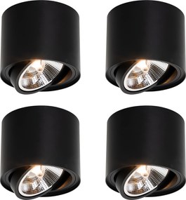Sada 4 moderných čiernych otočných a naklápacích stropných bodových svetiel AR111 - Rondoo Up
