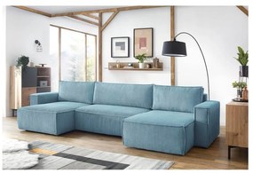 Menčestrová rozkladacia/s úložným priestorom rohová pohovka v mentolovej farbe (do tvaru "U") Nihad – Bobochic Paris