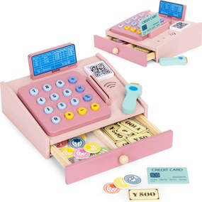 MULTISTORE Drevená pokladňa pre deti skener bankoviek mincí karta