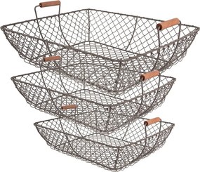 Sada úložných košů 3 40x34x15 / 36x30x14 / 32x26x13 cm Hnědé železné obdélníkové kuchyňské koše - 15,00 cm