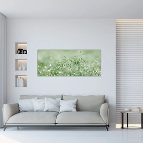 Obraz - Ranná rosa na steblach trávy (120x50 cm)