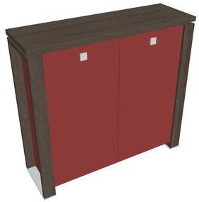 Stredná skriňa Verno+ S 140 x 46 x 130 cm, sklenené dvere, dub antracit / červená