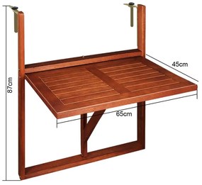 Casaria Závesný balkónový stolík HANS, 65x45x87cm, hnedá