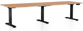Výškovo nastaviteľný stôl OfficeTech Long, 260 x 80 cm, čierna podnož, buk