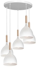 Luster na lanku NOAK WOOD 5xE27/15W/230V biela/buk