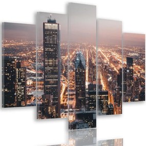 Obraz na plátně pětidílný Noční město mrakodrapů - 200x100 cm