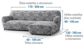 Bielastické poťahy MARMO šedé sedačka s otomanom vpravo (š. 170 - 300 cm)