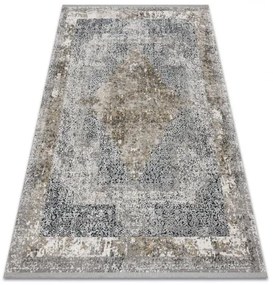 Moderný koberec TULS štrukturálny, strapce 51323 Vintage, vzor rámu, ružica slonová kosť / sivá Veľkosť: 80x150 cm
