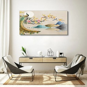 Obraz canvas Abstrakcia hory páv kvety