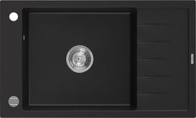 Mexen Elias, granitový drez granitový 795x480x200 mm, 1-komorový, čierna s chrómovým sifónom, 6511791005-77