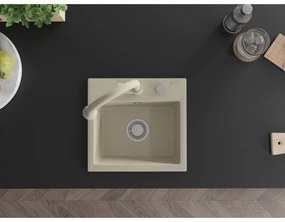 Mexen Milo, 1-komorový granitový drez 435x410x171 mm a drezová batéria Elia, béžová, 6505-69-670101-69