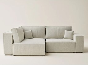 Krémovobiela ženilková rozkladacia/s úložným priestorom rohová pohovka (ľavý roh/do L) Tonga – Maison de Rêve